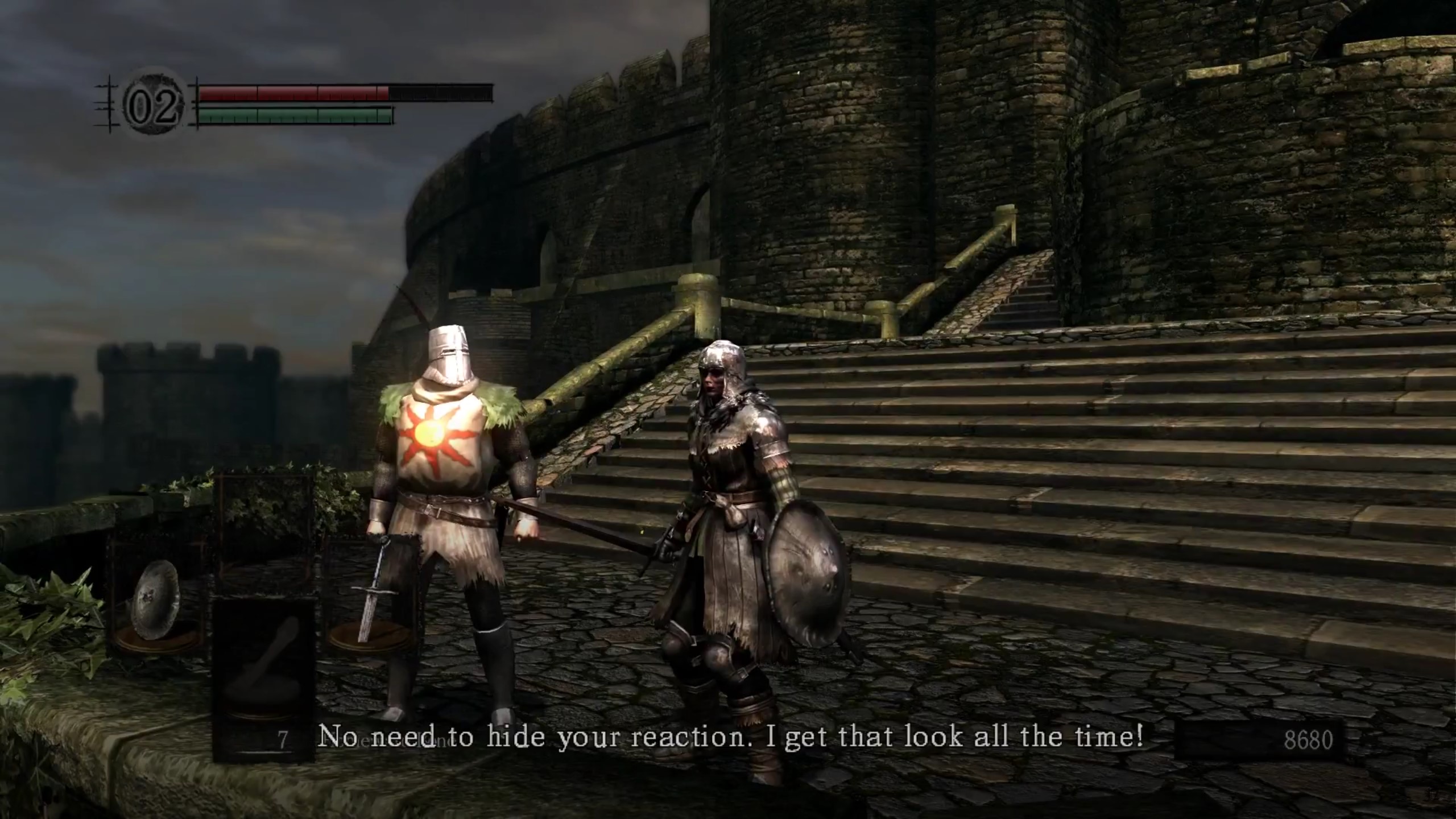 Meeting Knight Solaire in Dark Souls. Solaire: No need to hide your reaction. I get that look all the time!